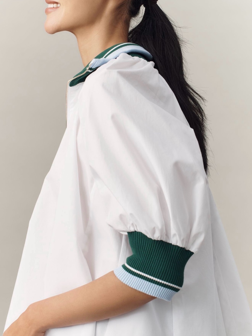 Anthropologie White Popover with Green Trim - Picture 3 of 6